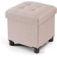 Pouf De Rangement Avec Revêtement En Lin, Assise Rembourrée Et Pouf De Rangement Avec Revêtement En Lin, Assise Rembourrée Et