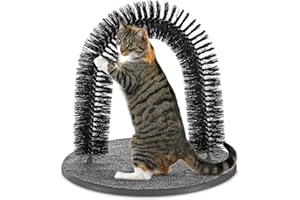 FiNeWaY Cat Scratch Arch Kitten Massaging Scratching Scratcher Pet Arch Self Grooming Groomer Shedding Soft De- shedding Bristles Play Post Sisal Nip With Catnip - No More Hair Balls And Shedding