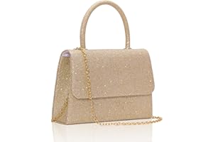 Larcenciel Bolso Mujer Champán, Elegante Purpurina Bolso Fiesta Mujer con Cadena Desmontable, Brillante Clutch con Asa, Bolso Bandolera de Moda, Carteras de Mano para Boda, Fiesta, Cóctele, 20x13x5CM