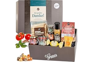 GEPP'S Gepp’s Feinkost Danke-Box Geschenkkorb mit vielen Delikatessen I Firmengeschenk für Mitarbeiter & Kollegen I Spezialitäten wie Pasta, Trüffelsauce, Pesto, Amaretto I Gourmet Präsentkorb