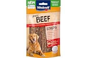 Vitakraft Przekąski mięsne, paski wołowe, smakołyki dla psów, paski żwacza, w zamykanym woreczku, bez dodatku cukru (1 x 80 g)