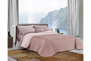 CLARA HOME MILANO Clara Home Trapuntino Copriletto Primavera Estate Tinta Unita Double Face MADE IN ITALY (1 Piazza e Mezza, Cipria/Rosa Chiaro)