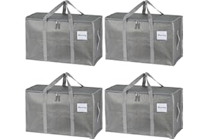 RUACDIQ 4 unidades de bolsas de almacenamiento grandes de 90 litros con tapa, cajas de mudanza plegables grandes con cremalleras, asas, bolsas de mudanza para guardar ropa, para mudanzas