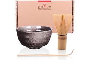 ‎GOODWEI Goodwei Zestaw do matchy z ceramiczną miotłą do matchy i łyżką bambusową, zestaw upominkowy dla początkujących (Goma)