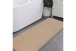 VANZAVANZU Badematte rutschfest Badteppich Extra Lange Verdickt Badezimmerteppich Weich Badeteppich Flauschige Mikrofaser Badvorleger Badläufer, Supersaugfähig, Maschinenwaschbar - 50 x 178cm (Beige)