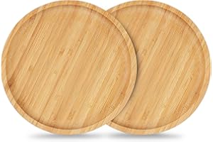 ANOTION Lot de 2 soucoupes en bambou, pour pots de fleurs de 15 à 20 cm Plateau en bambou 20 cm, plateau en pot de fleurs