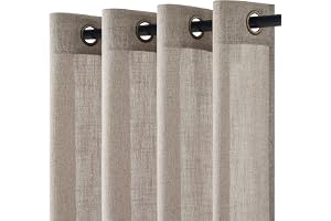 Topfinel Interiörgardiner med linne 140 x 240 cm 2 stycken, moderna sovrumsgardiner med ringar, transparent taupe fönstergard