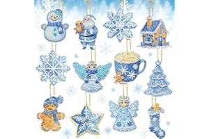 Gaeymy Diamond Painting Portachiavi, 12 Pezzi Diamante Pittura Set Natale, DIY Diamond Painting Kit Bambina, Natale Ciondolo Regali Bambini, Alberi di Natale, Caminetti, Decorazioni per lo zaino