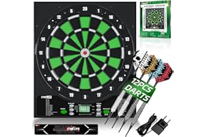 CyeeLife Cible de Fléchettes Électronique Set Professionnel – Cible de fléchettes avec 12 fléchettes, 1 ligne de lancer + 24 vols professionnels, 50 pointes + Fléchettes accessoires pour 1 à 8 joueurs