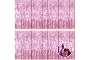 Ohiyoo 20 Stück Rosa Lametta Vorhänge 1 x 2.5M Tinsel Curtain Folien Fransen Metallic Lametta Vorhange Rosa für Geburtstag Partydekor Verlobung Hochzeit Weihnachten Neujahr Dekoration (Rosa)