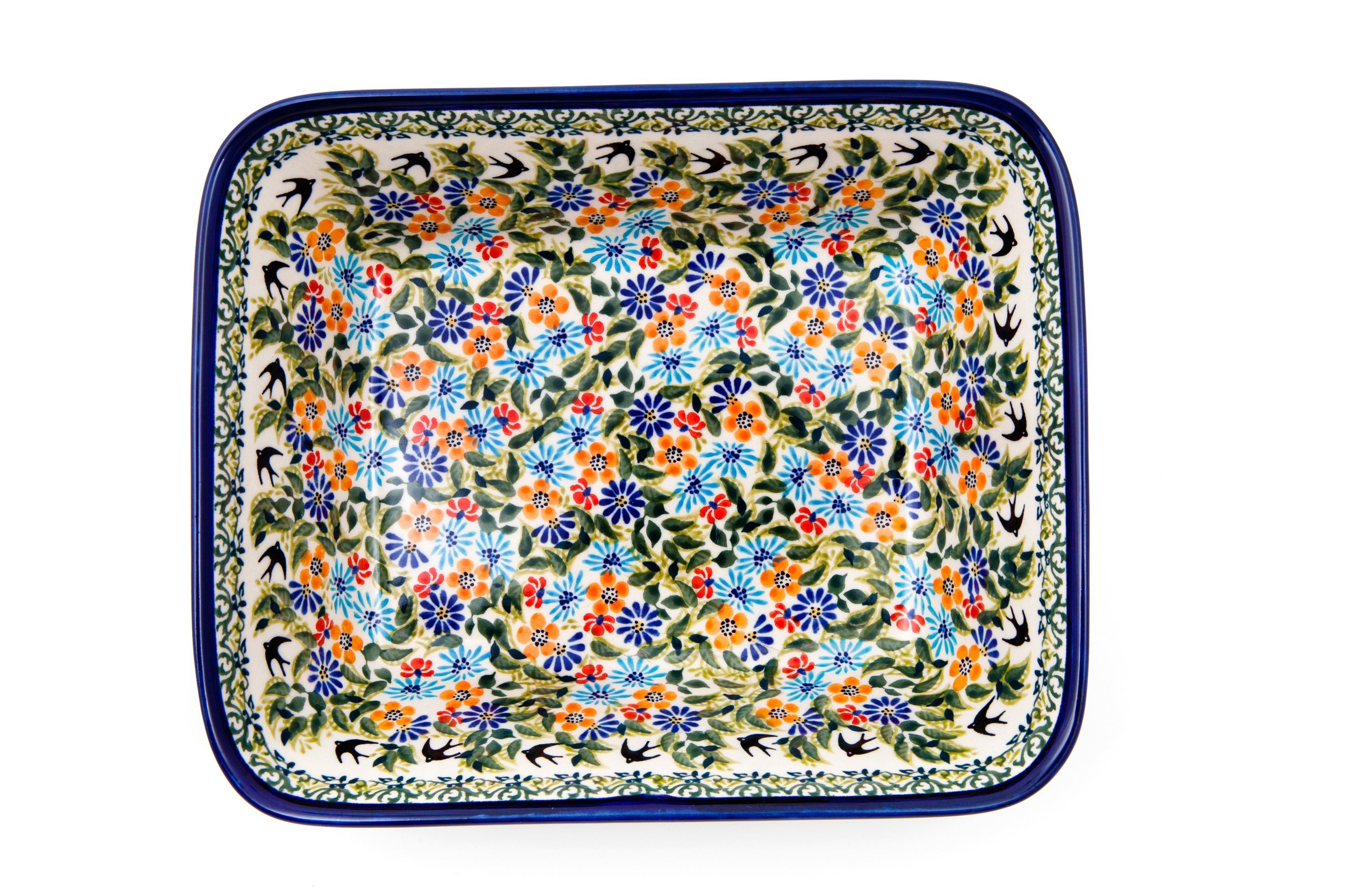 Hand-Decorated Polish Pottery Casserole Dish for 3 People with High Edge 1.5 Litres in Premium DU182