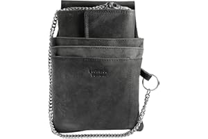 LEONARDO VERRELLI Waiter Wallet, Made of Leather, Waiter's Wallet, Taxi, Women's Men's Wallet with or without Holster, Pocket with Chain and Large Coin Compartment in Black, black, Classic