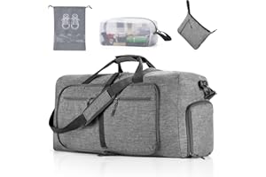 Vomgomfom 65L Faltbare Reisetasche, Große Sporttasche mit Extra Kulturbeutel und Schuhtasche, Unisex, Grau