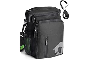 Gobeigo Bolsa de golosinas para perros de 8 tazas y clicker de entrenamiento, bolsa para pasear perros con soporte para teléfono, dispensador de bolsas para excrementos integrado, riñonera de 3