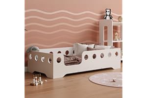 smartwood Letto Montessori Bambini 90x190 cm | Lettino Bianco Laccato in Legno Ecologico con Sponde Anticaduta | Letto a Pavimento con Ingresso a Scelta | Massimo Carico 230 kg – TILA 4L