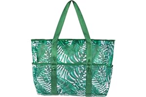 KUAK Mesh Beach Bag Extra Large Lightweight Foldable Printed Mesh Tote Bags with 9 Pockets, Zip Closure, Inner Waterproof Pocket for Swim Pool Shopping Picnic Family Vacation Travel
