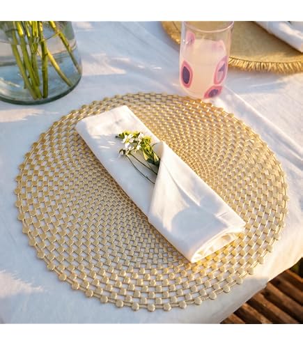 wiipara 6er Set Tischsets Rund Gold für Weihnachten Deko, Platzsets 38 cm