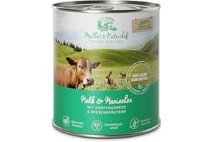 MÜLLER`S NATURHOF FUTTER VOM LAND Müllers Naturhof - Kalb und Kaninchen - 6 x 800 g - Nassfutter für alle Hunderassen - getreidefrei und glutenfrei - mit Gartengemüse und Wiesenkräutern - naturnahe Rezeptur mit 65% Fleisch
