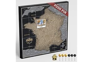 CANVASCALE Carte de France sur toile avec tableau d'affichage en liège pour épingler les destinations - Tableaux de toile de carte de France de haute qualité de différentes tailles (90x90 cm, model 2)