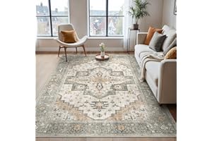 BEIMO Washable Rugs Living Room 160x230CM, Vintage Area Rugs for Bedroom Soft Short Pile, Machine Washable Rug Non-Slip Large Rugs for Living Room, Dining Room,Light Taupe
