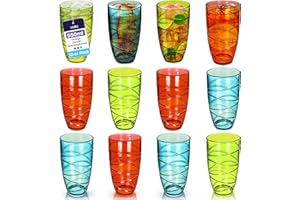 ‎VOLILA volila Arylic Plastikbecher 550ml/19oz – 12er Pack Farbiger Stapelbarer Trinkbecher – Wiederverwendbarer und Bruchsicherer Becher Plastik für den täglichen Gebrauch, Partys und Picknick