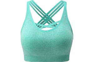 ANGOOL Padded Sports Bra Wirefree Mid Impact Yoga Bras Unique Cross Back Strappy for Gym Yoga