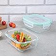 La Opala Cook Serve Store 100% Borosilicate Glass Storage Container | Clip N Store with Air-Tight Snap Lid | Rectangle 370 ml | Microwave & Oven Proof | Dishwasher & Freezer Proof | Transparent