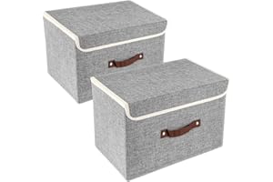 TYEERS Boîte de Rangement avec Couvercle, Tissu, Lavable, Rangement Tissu, 38x25x25 cm, Lot de 2, Gris