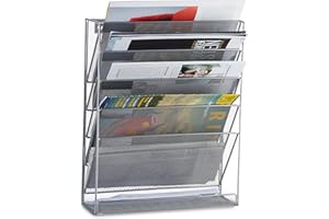 ‎RELAXDAYS Relaxdays Stojak na czasopisma, stojak na gazety A4, metalowy kosz na katalog, wys. x szer. x gł.: 40 x 32 x 10 cm, srebrny