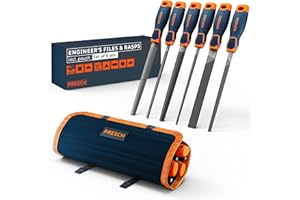 Presch File Set Metal and Wood 6 pcs. with Bag - Professional File Set incl. Half-Round rasp, Flat Stump File, Half-Round File, Round File, Triangular File and Square File