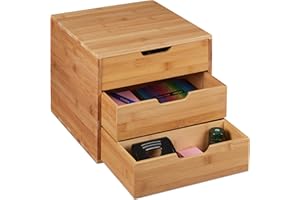 Relaxdays Schreibtisch Organizer, 3 Schubladen, für Büroutensilien, Bambus Ablage, Schubladenbox, HBT 26x30x31 cm, natur