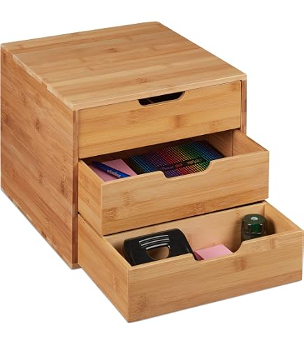 Organiseur de bureau en bambou – Mini tiroir de bureau en bambou pour fournitures de toilette de bureau, maison, aucun assemblage nécessaire (3 tiroirs avec étagère Organiseur de bureau en bambou – Mini tiroir de bureau en bambou pour fournitures de toilette de bureau, maison, aucun assemblage nécessaire (3 tiroirs avec étagère