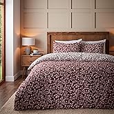 Catherine Lansfield Brushed Grace Floral Leaf Cotton Reversible Single Duvet Cover Set with Pillowcase Red