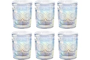 Joeyan Verres Iridescent à Eau Vintage Lot de 6-300ml Verres irise à Boire Colorés - Gobelets à Eau en Verre pour limonade,jus, lait, café, eau et cocktail