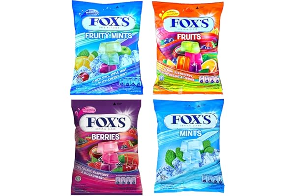Astonished Retail Fox's Crystal Clear Candy- Mints Candy, Fruits Candy, Berries Candy And Fruity Mints Candy (4 Packs X90G), 360 Gram