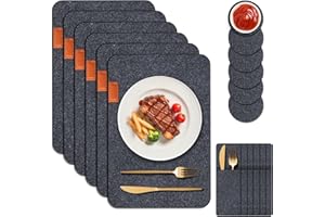 VONSERA Platzsets Filz Abwaschbar, Hitzebeständige Tischsets und Untersetzer, 6 Waschbare Tischmattes, 6-rutschfeste Filzuntersetzer und 6-Besteckhüllen, Schützen Sie Ihren Küchen (Platzset Filz-Rechteckig)