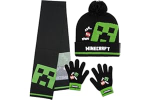 Minecraft Czapka beanie, szalik i rękawiczki, zestaw dla chłopców i dziewcząt