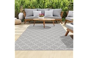 homeart Outdoor Rugs | Easy-Cleaning Indoor & Outdoor Area Rugs for Porch, Deck, Balcony, Garden, Picnic, Kitchen | UV & Weather-Resistant Large Patio Rug Mats Grey Cream Classic, 140 x 200 cm