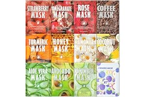 HOME HARBOR 12 tipi Daily Care Maschera per il viso,Maschera Facial Sheet Pack,Maschera Viso per Idratanti,Sheet Face Mask,Maschere Viso in Tessuto,Maschera Viso per Idratanti.