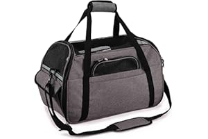 KAKA MALL PETTOM Transportbox für Hunde und Katzen, faltbar, wasserdicht, mit Schultergurt, weich gepolstert, für Reisen im Flugzeug, Auto oder Zug, für Haustiere (Grau, S: 43 * 20 * 24 cm)