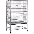 Egardenkart® 132cm Wrought Iron Standing Large Flight King Bird Cage for Cockatiels African Grey Quaker Amazon Sun Parakeets Green Cheek Conures Parrot Bird Cage Birdcage with Stand (Large)