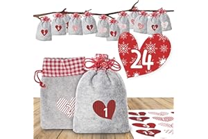 Adventino Adventskalender zum Befüllen – mit 24 weihnachtlichen Filzbeuteln und Zahlen-Aufklebern „Romantischer Advent“ für Männer, Frauen und Paare