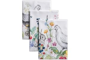 Maison d' Hermine Kitchen Towels Set of 3 100% Cotton 70 CM x 50 CM Reusable Cloth Tea Dish Towels Absorbent with Hanging Loop for Kitchen, Dining, Cocktail Parties Spring/Summer (Printemps)