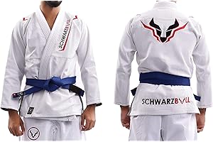 Schwarzbull Vitals,Brazilian jiu Jitsu(BJJ) Gi Kimono,100% algodón Tela con cinturón Blanco Gratis,