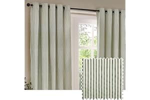 FURN. Yard Hebden Eyelet Curtain Pair – Ultra Soft Cotton Lined Striped Curtains (Forest - 229x229cm)