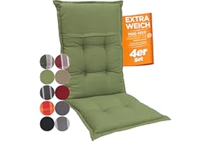gardisun Gartenstuhlauflagen Hochlehner I Extra Dicke Sitzauflagen I Made in Europe I Ideale Polsterauflagen für Hochlehner Gartenstuhl I Auflagen mit hoher Lichtechtheit I 4er Set I Grün