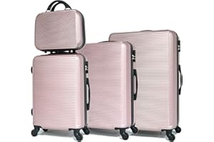 CELIMS Lote de 3 maletas con sus 3 vanity sólido, marca francesa, Rosa Gold -5859, Lot
