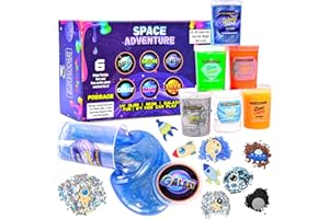 ToysButty Galaxy Schleim Kit, 6 Slime Selber Machen Set Toys, Glow in Dark Party, Neon Zubehör Slime Set für Mädchen Jungen, mit 15 Space Slime Charms, Geschenke Kosmos Experimente für Kinder