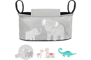 GLÜCKSWOLKE Bolsa Carro Bebe - 12 Motivos I Organizador para Coches de Paseo I Accesorios para Cochecito para Mama I Bolso Carrito I Bolsos Sillas de Paseo I Motivo Elefante (Gris)