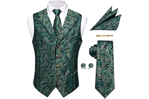 YourTies Waistcoat for Men Silk Jacquard Floral Paisley Vest Necktie Pocket Square Cufflinks Tie Clip Wedding Formal